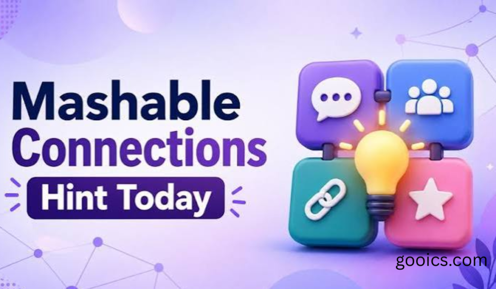 Mashable Connections Hint displayed on a digital puzzle interface, featuring word groups, letter tiles, and daily clue suggestions to help players solve the popular Connections word game. Clean, modern design with a focus on puzzle-solving strategies, hints, and brain-training entertainment.