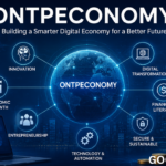 Ontpeconomy digital economy illustration featuring a glowing global network, financial growth charts, technology icons, innovation, digital transformation, entrepreneurship, financial literacy, automation, secure business systems, and sustainable economic development. The futuristic blue infographic highlights smart digital solutions, global connectivity, and modern economic growth, making it ideal as a featured image for articles about Ontpeconomy, digital finance, business innovation, and technology-driven economic transformation