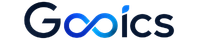 Gooics modern technology website logo in blue and black with an infinity-inspired design