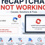 Infographic showing “reCAPTCHA not working” error with causes like invalid domain, incorrect keys, network issues, and solutions such as checking settings and internet connection.