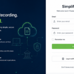 Simplifile login page showing secure sign-in form with email and password fields alongside cloud-based eRecording software features and branding.