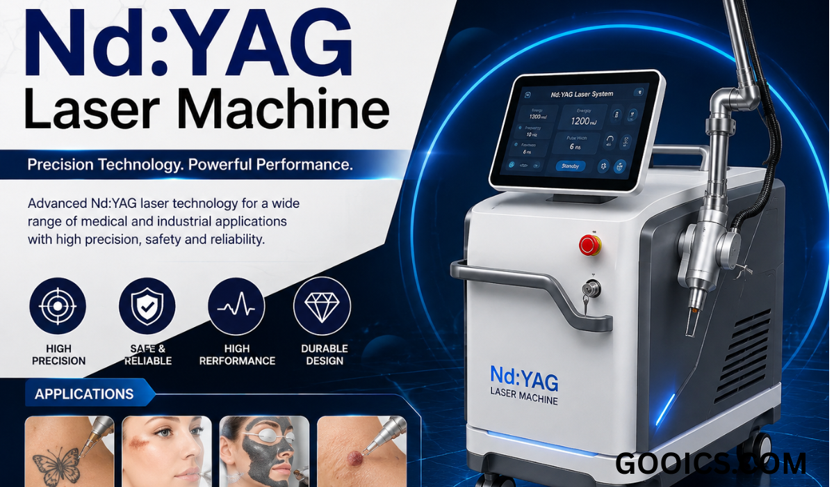 Nd:YAG Laser Machine with advanced laser technology, touchscreen control, and medical treatment applications