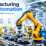 Manufacturing and automation with robotic arms in a modern smart factory